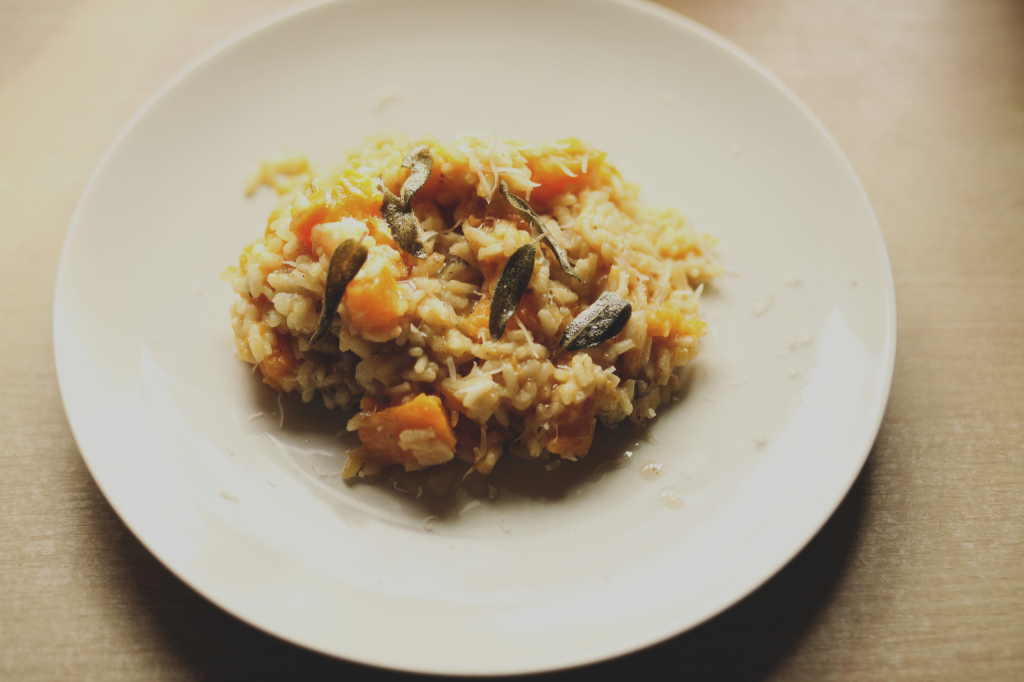 Roasted pumpkin risotto with crispy sage